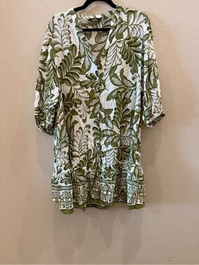 Mlle Gabrielle Green & White Botanical dress  #P118